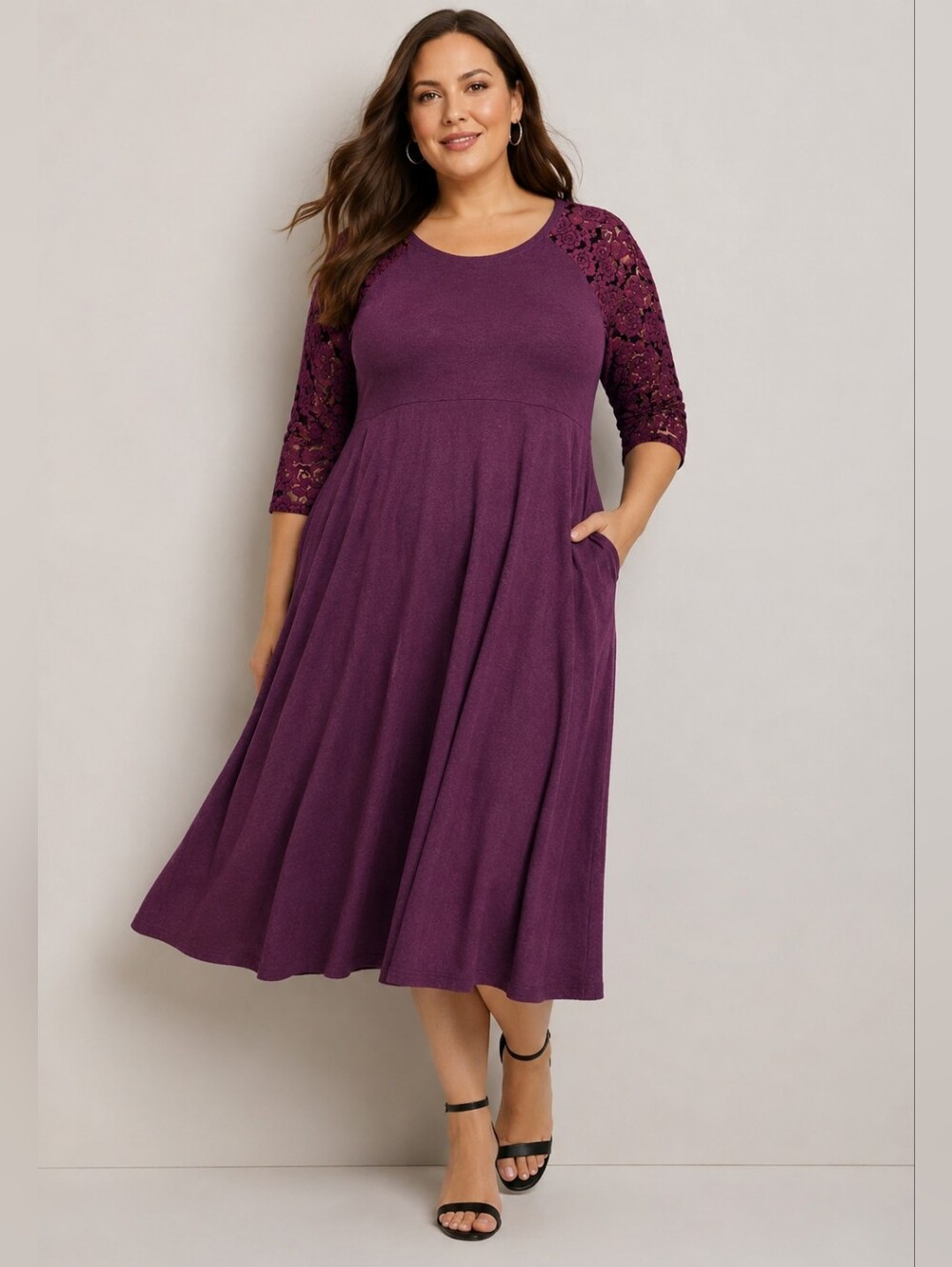 Torrid Super Soft Plush Dress 3X 22/24 Purple Floral Lace Sleeve NWT.